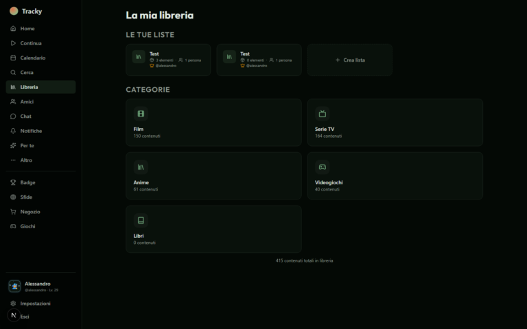 Screenshot Tracky: la libreria divisa per serie, anime, film, giochi e libri